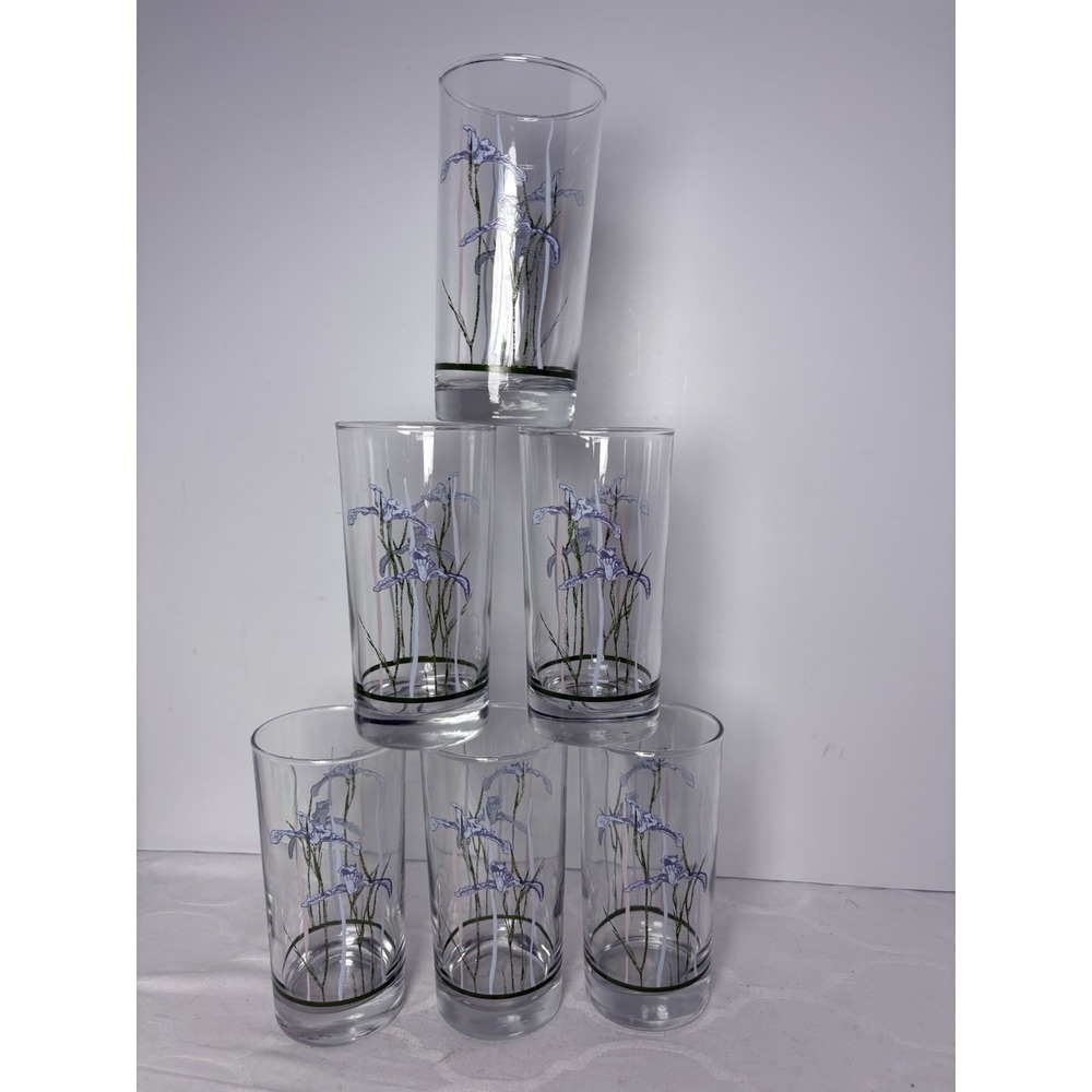 6 Lot Corelle Shadow Iris Glass Tumblers 14oz Drinking Glasses Set Excellent